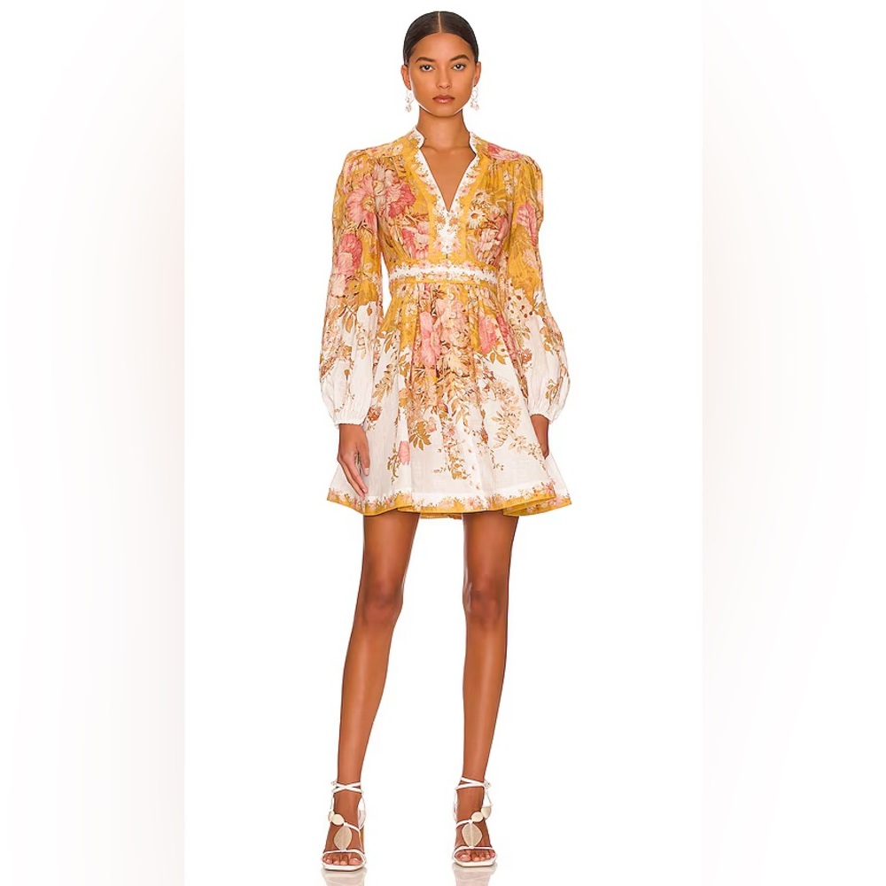 Plunge Mini Dress in Mustard Floral Zimmerman XS